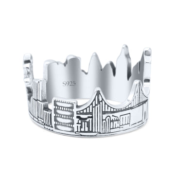 Filigree New York Skyline Popular Landmarks Oxidized Band Thumb Ring